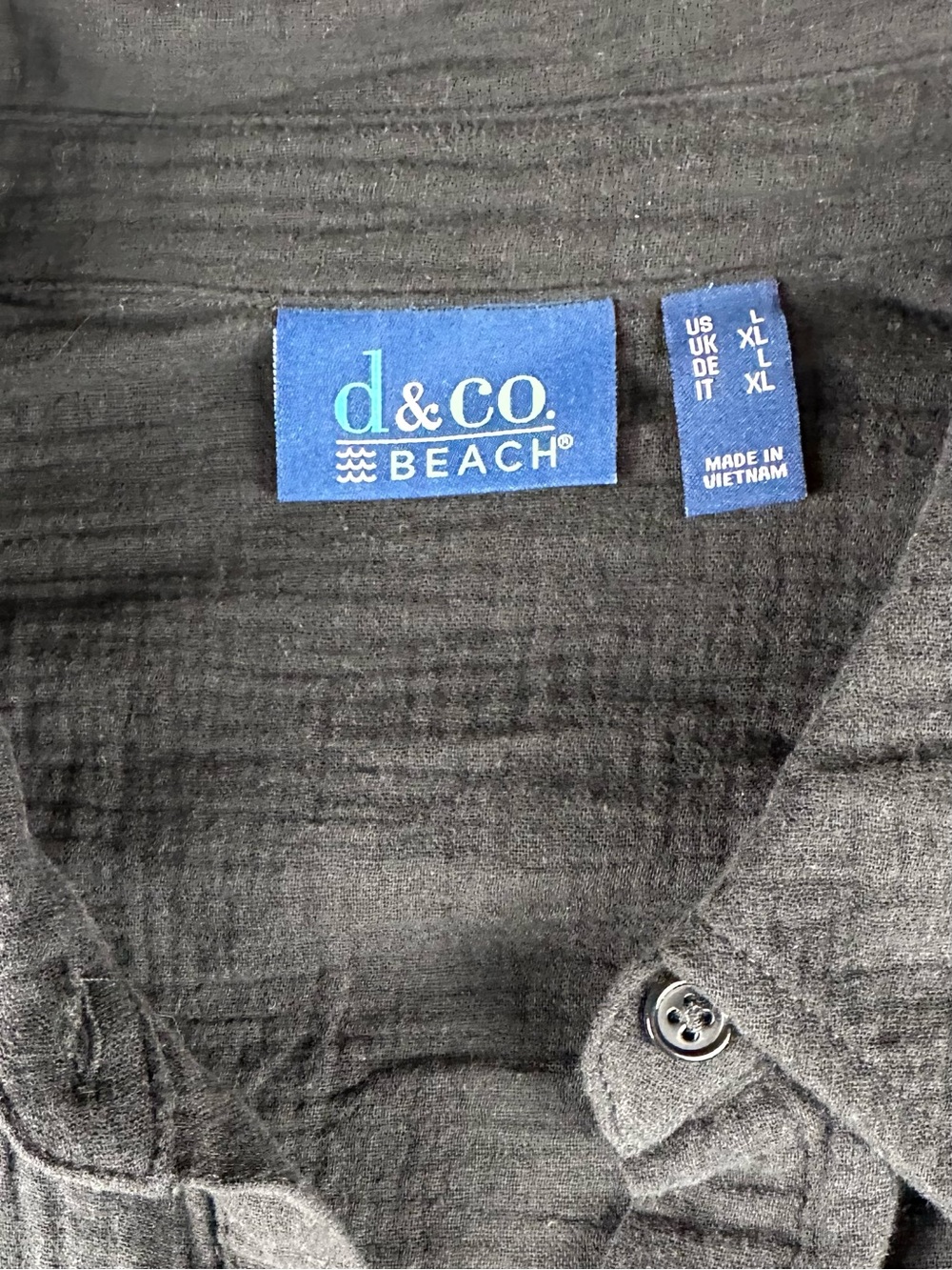 D & Co Beach Cotton Gauze Button Front Cover Up Shirt Dress Black L - Picture 9 of 10